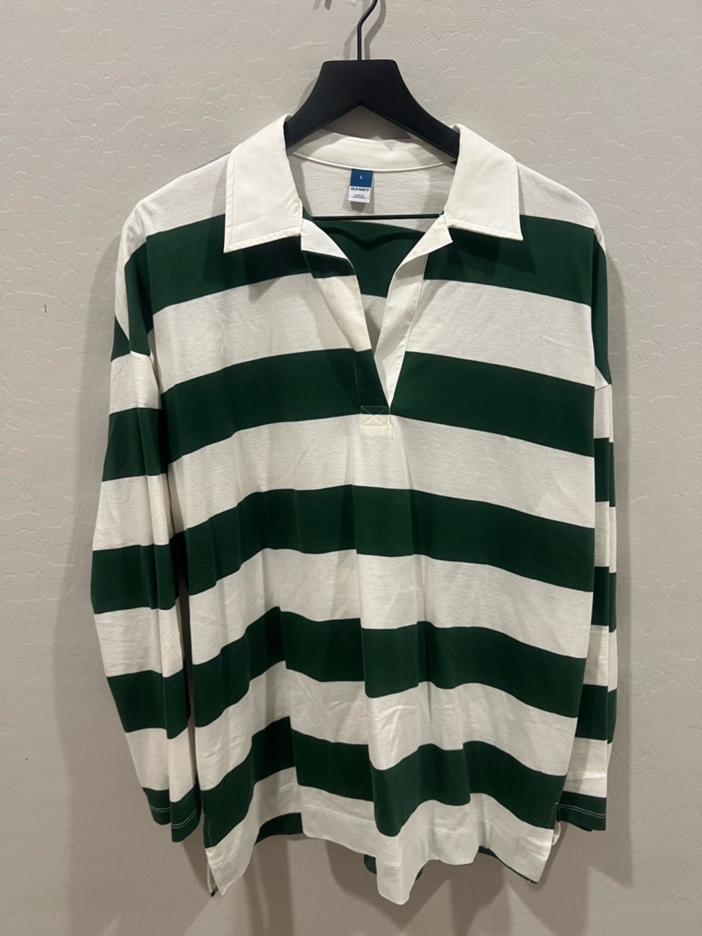 Old Navy Long-Sleeve Green and White Rugby Polo